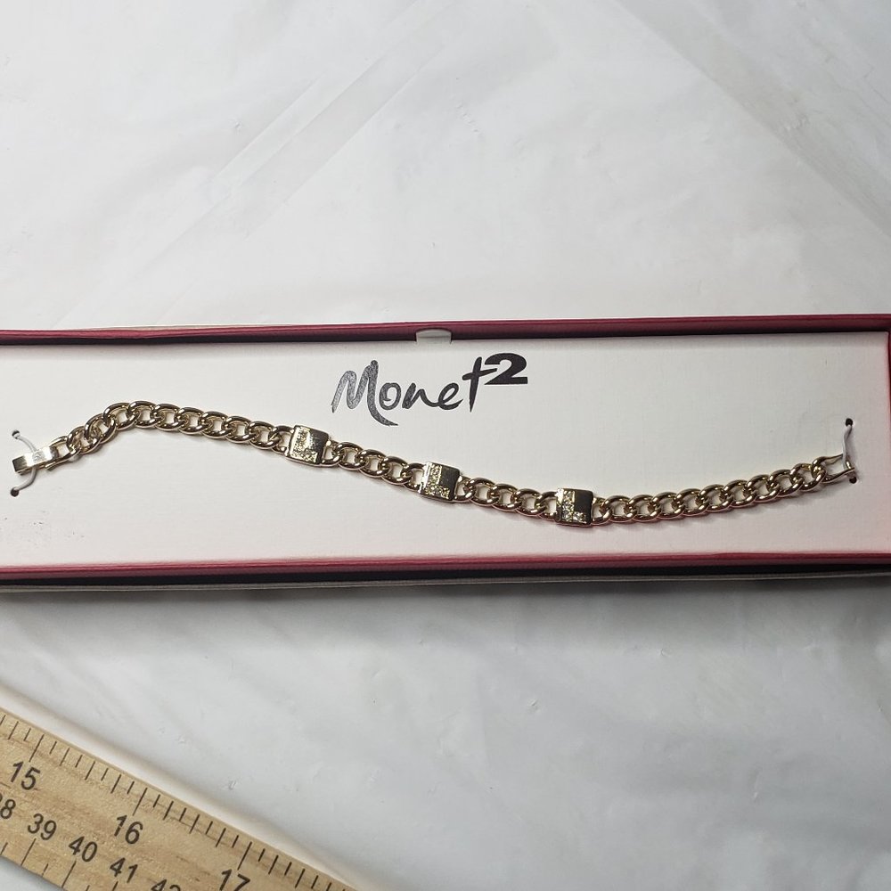 Monet 2 Gold Tone Bracelet wit Clear Rhinestones